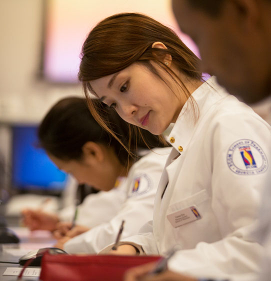 A student works in a pharmacy lab